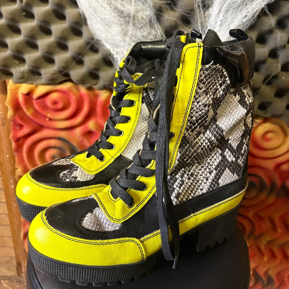BAMBOO Yellow Black Snakeskin Platform Ankle Boots